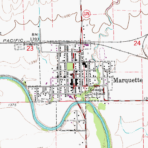 Topographic Map of Marquette Post Office, KS