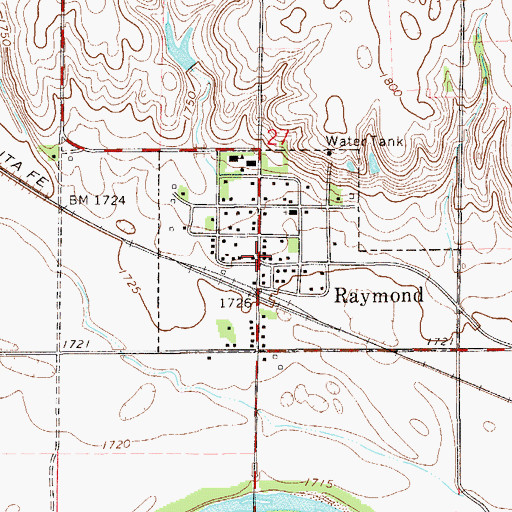 Topographic Map of Raymond Post Office, KS
