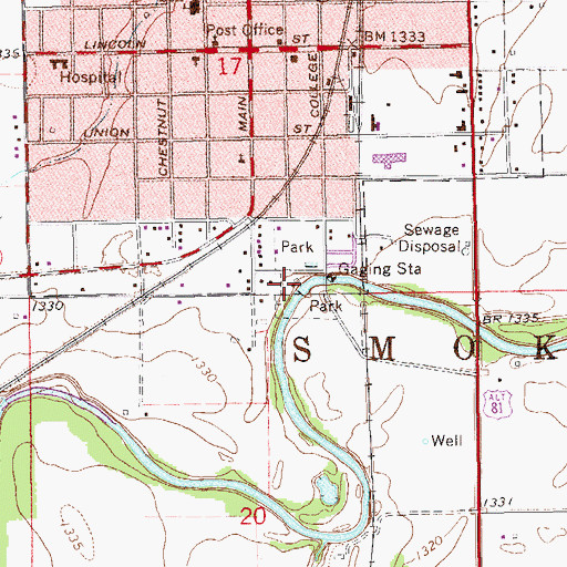 Topographic Map of McPherson County Old Mill Museum, KS