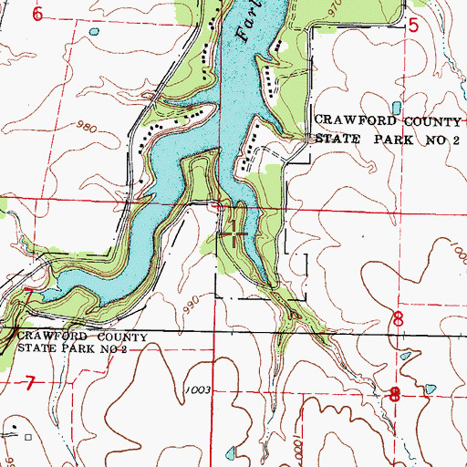 Topographic Map of Crawford State Park Lonesome Point Campground, KS