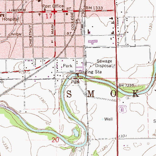 Topographic Map of McPherson County Old Mill Museum Campground, KS