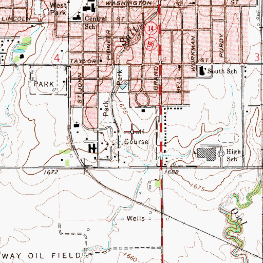 Topographic Map of Lyons Town and Country Club, KS