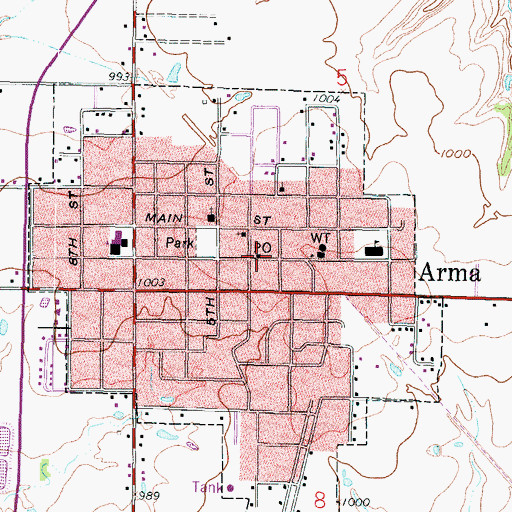 Topographic Map of Arma City Library, KS
