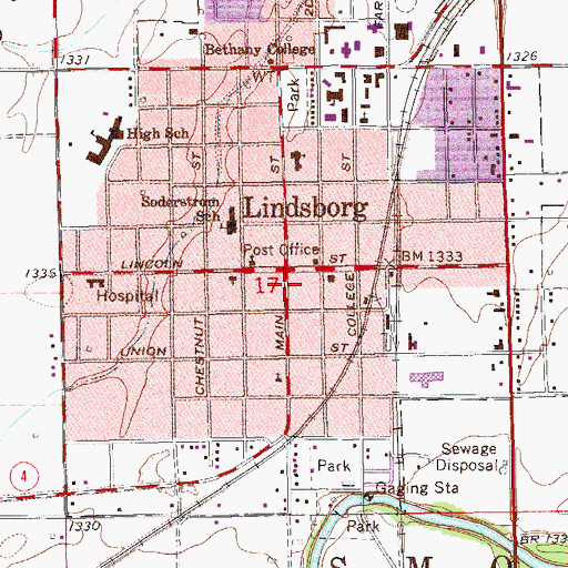 Topographic Map of Lindsborg Community Library, KS