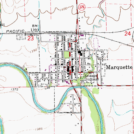 Topographic Map of Marquette Community Library, KS