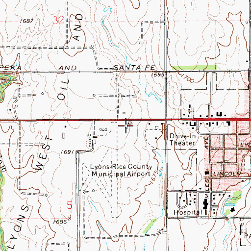 Topographic Map of Rice County Health Department, KS