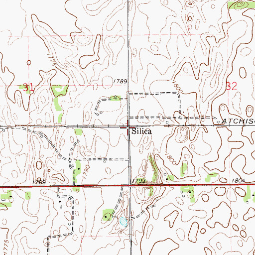 Topographic Map of Silica Grain Elevator Number 1, KS
