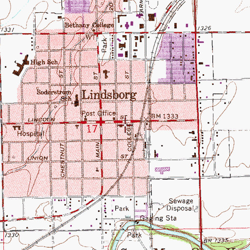 Topographic Map of Lindsborg Emergency Medical Services, KS
