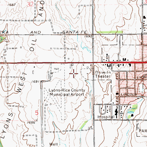 Topographic Map of Rice County Emergency Medical Services, KS