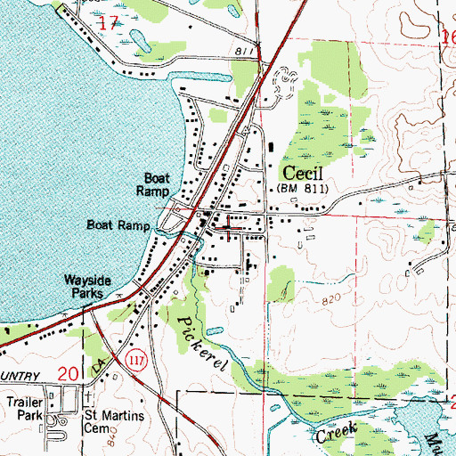 Topographic Map of Cecil - Washington Fire Department, WI