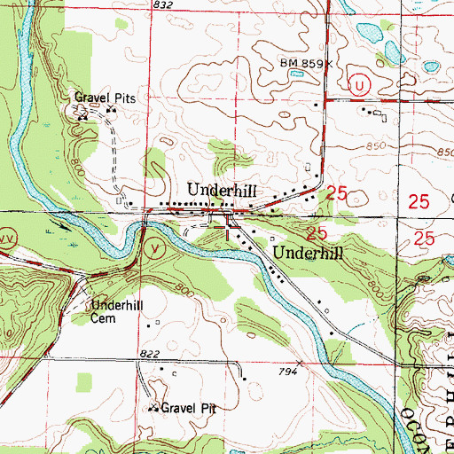 Topographic Map of Underhill Township Volunteer Fire Department, WI