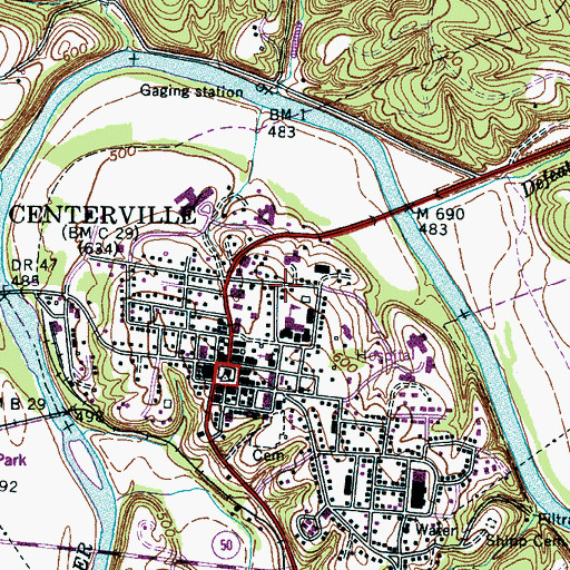 Topographic Map of Hickman County Ambulance Service, TN