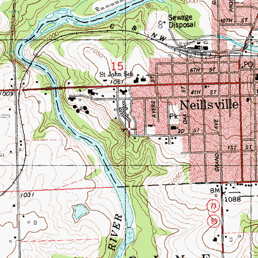 Topographic Map of Neillsville Municipal Ambulance Service, WI