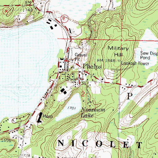 Topographic Map of Phelps Area Emergency Medical Services, WI