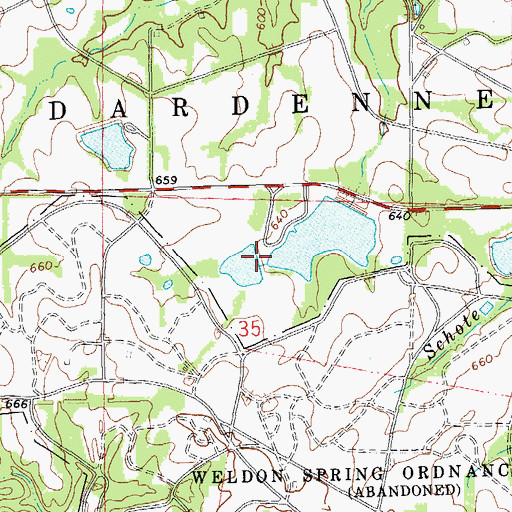 Topographic Map of August A Busch Lake Number 32 Dam, MO