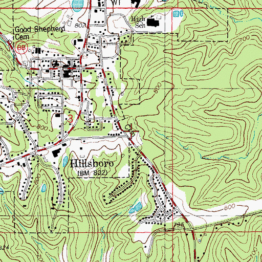 Topographic Map of Hillsboro Cemetery, MO