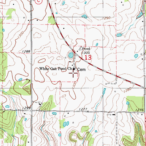 Topographic Map of White Oak Pond Cemetery, MO