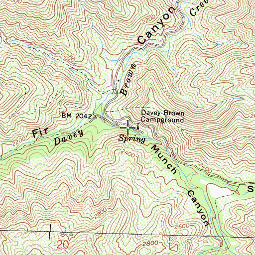Topographic Map of Davy Brown Campground, CA