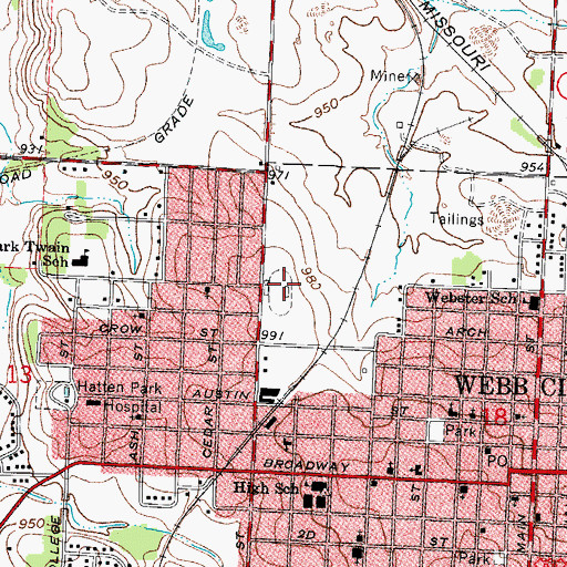 Topographic Map of Webb City High School, MO