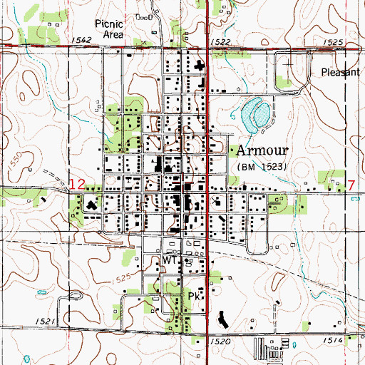 Topographic Map of Armour Post Office, SD