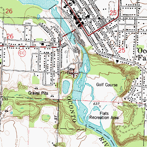 Topographic Map of Oconto Falls Wastewater Treatment Plant, WI