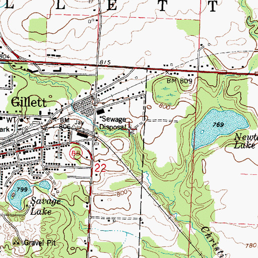 Topographic Map of Gillett Wastewater Plant, WI