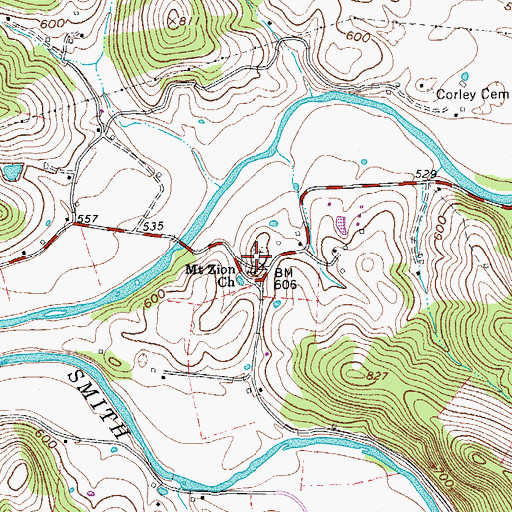 Topographic Map of Mount Zion Baptist Church Cemetery, TN