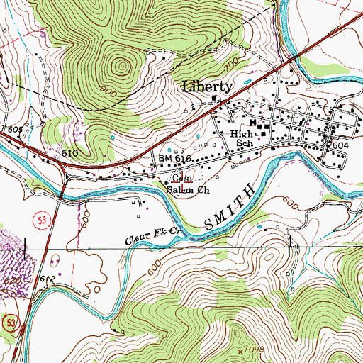Topographic Map of Salem Baptist Church Cemetery, TN