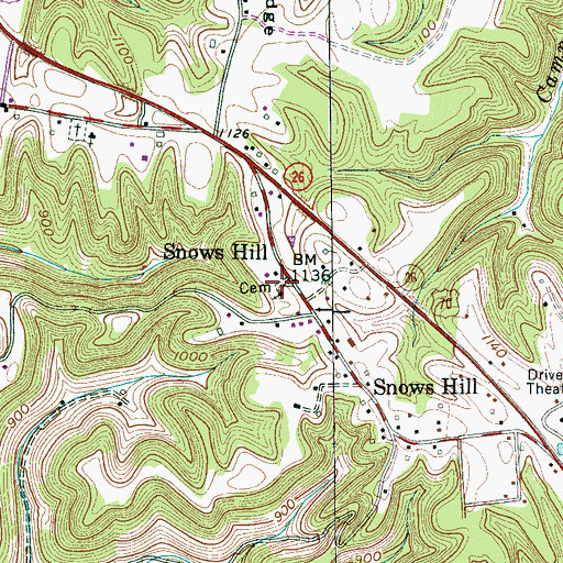 Topographic Map of Snow Hill Methodist Cemetery, TN