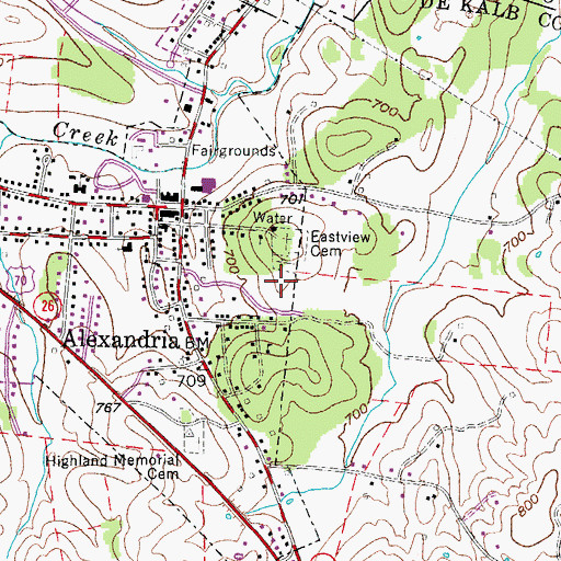 Topographic Map of Alexandria Eastview Colored Cemetery, TN
