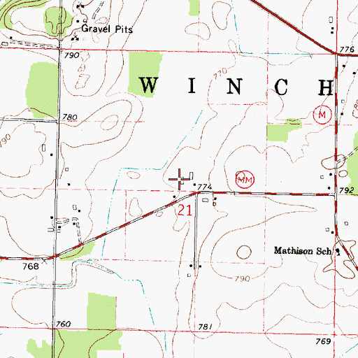 Topographic Map of Olson Farms, WI