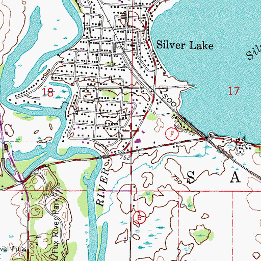 Topographic Map of Silver Lake Post Office, WI
