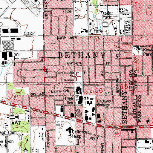Topographic Map of Bethany High School, OK