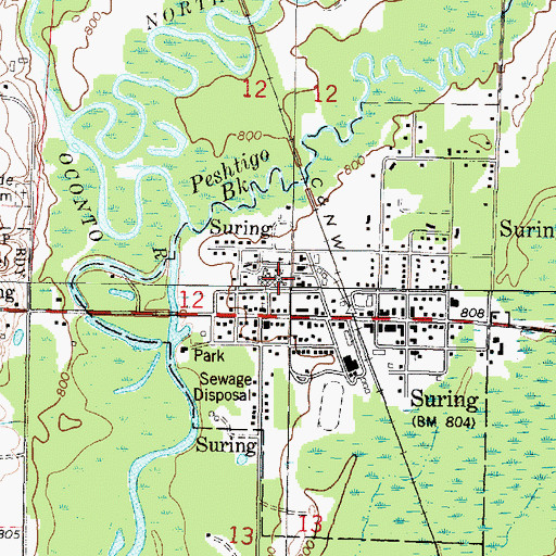 Topographic Map of Suring High School, WI