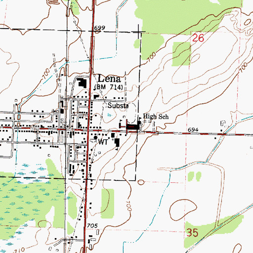 Topographic Map of Lena Middle School, WI