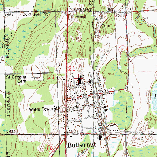 Topographic Map of Butternut Elementary School, WI