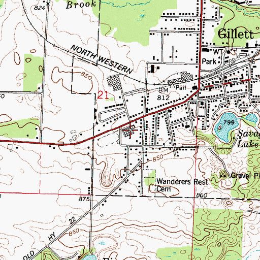 Topographic Map of Gillett Middle School, WI