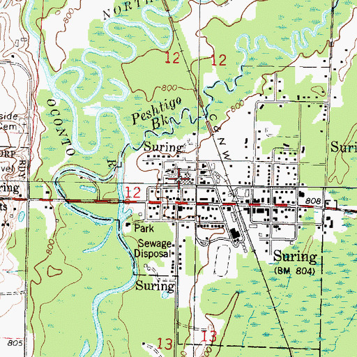 Topographic Map of Suring Elementary School, WI