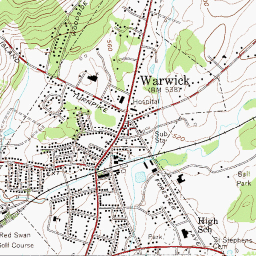 Topographic Map of Warwick Post Office, NY