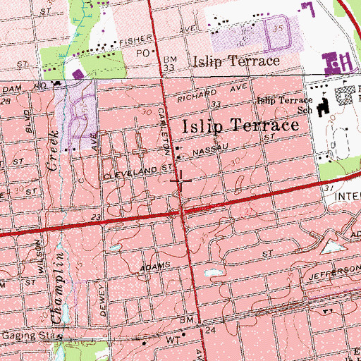Topographic Map of Islip Terrace Post Office, NY