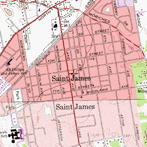 Topographic Map of Saint James Post Office, NY