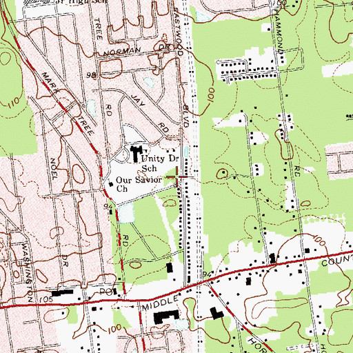 Topographic Map of Middle Country Public Library Centereach, NY