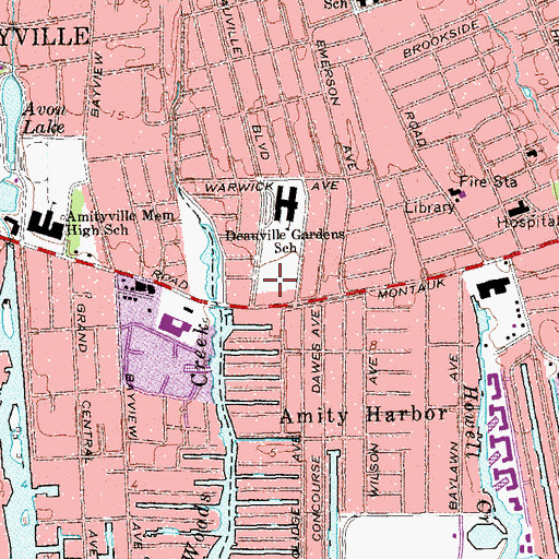 Topographic Map of Copiague Memorial Public Library, NY