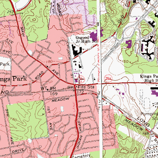 Topographic Map of Smithtown Library Kings Park Branch, NY