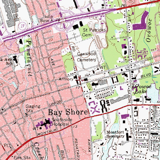 Topographic Map of Bay Shore Armory, NY
