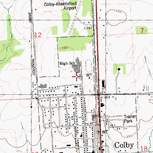 Topographic Map of Colby Middle School, WI