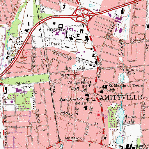 Topographic Map of Amityville Volunteer Fire Department Hook and Ladder 1 Engine 2 Chemical 3 and Hose Company 4, NY