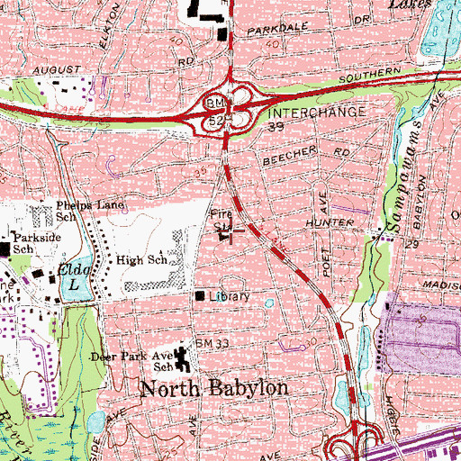 Topographic Map of North Babylon Volunteer Fire Company Station 1, NY
