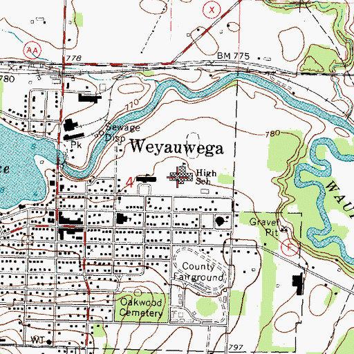 Topographic Map of Weyauwega - Fremont High School, WI
