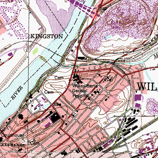 Topographic Map of Kindred Hospital Wyoming Valley, PA